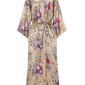 Long Silk Satin Robe Full Length Sleepwear Dressing Gown Kimono